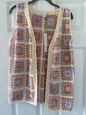 House of Harlow 1960 Crochet Granny-Square Top - Pink, Blue, Mustard, Cream